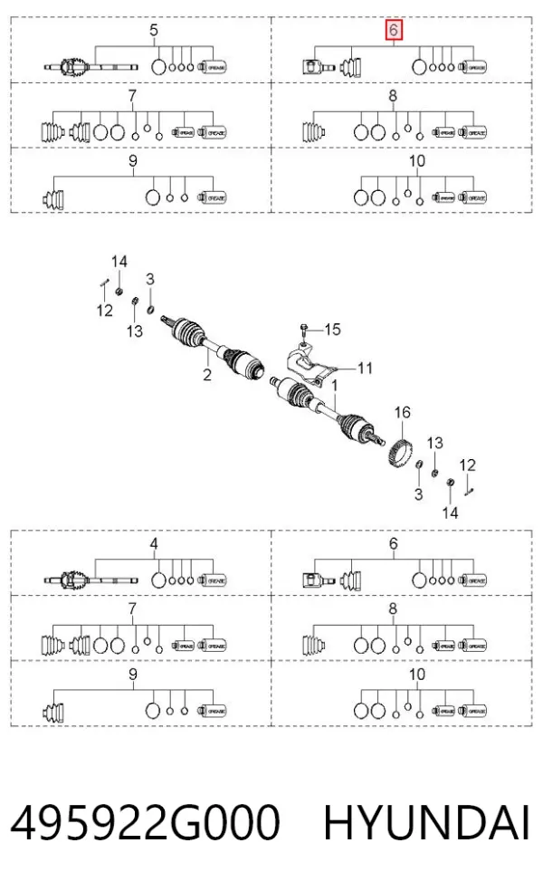 Junta homocinética interna dianteira 495922G000 Hyundai/Kia