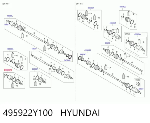 Junta homocinética interna dianteira 495922Y100 Hyundai/Kia