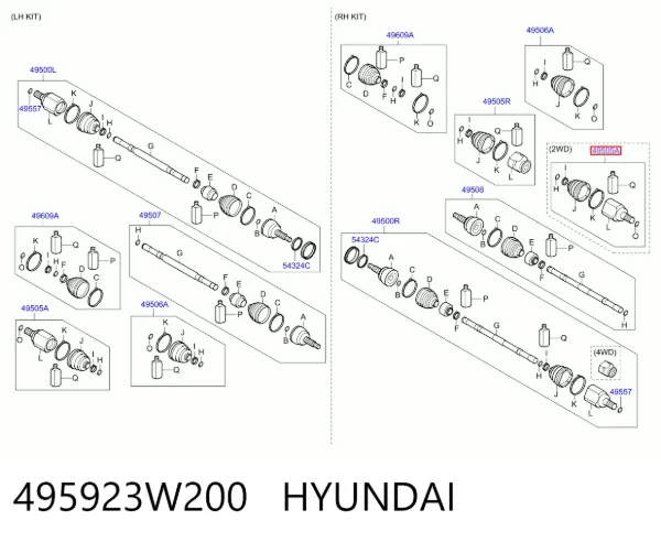 Junta homocinética interna dianteira 495923W200 Hyundai/Kia