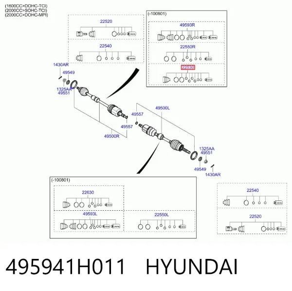 Bota de proteção externa de junta homocinética do semieixo dianteiro 495941H011 Hyundai/Kia