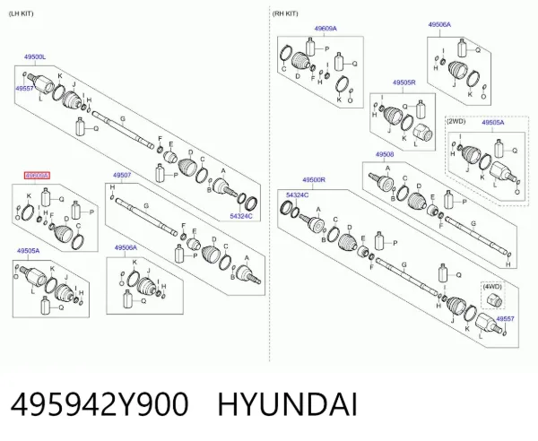 Bota de proteção externa de junta homocinética do semieixo dianteiro 495942Y900 Hyundai/Kia