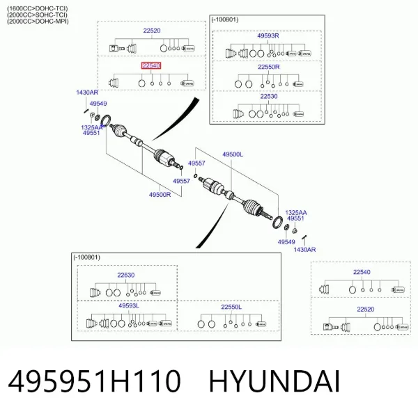 Bota de proteção interna de junta homocinética do semieixo dianteiro 495951H110 Hyundai/Kia