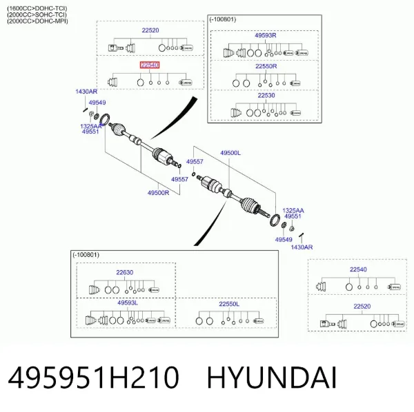 Bota de proteção interna de junta homocinética do semieixo dianteiro 495951H210 Hyundai/Kia