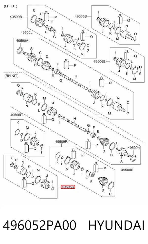 Junta homocinética interna dianteira direita 496052PA00 Hyundai/Kia