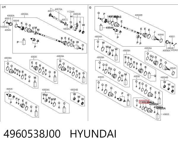 Junta homocinética interna dianteira direita 4960538J00 Hyundai/Kia