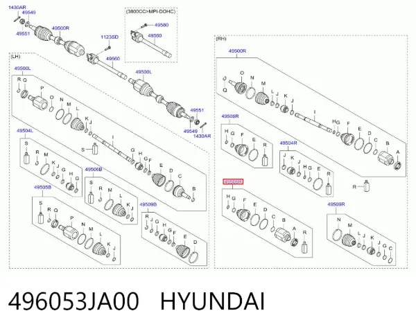 Junta homocinética interna dianteira direita 496053JA00 Hyundai/Kia