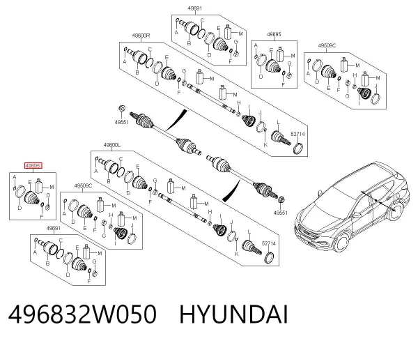 Bota de proteção interna de junta homocinética do semieixo dianteiro 496832W050 Hyundai/Kia
