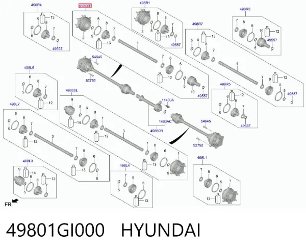 Semieixo traseiro direito 49801GI000 Hyundai/Kia
