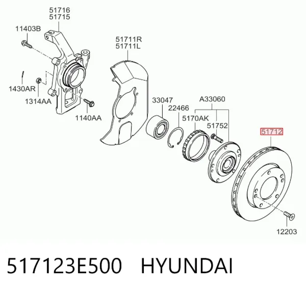 Disco do freio dianteiro 517123E500 Hyundai/Kia