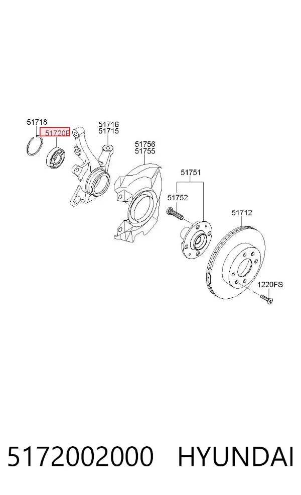 Rolamento de cubo dianteiro 5172002000 Hyundai/Kia