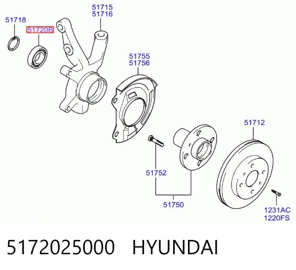 Rolamento de cubo dianteiro 5172025000 Hyundai/Kia