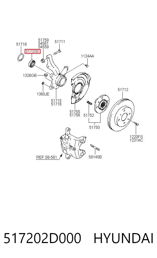 Rolamento de cubo dianteiro 517202D000 Hyundai/Kia