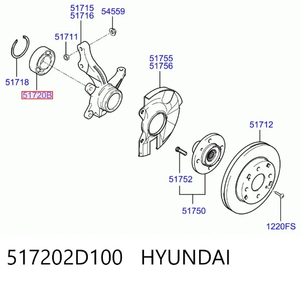Rolamento de cubo dianteiro 517202D100 Hyundai/Kia
