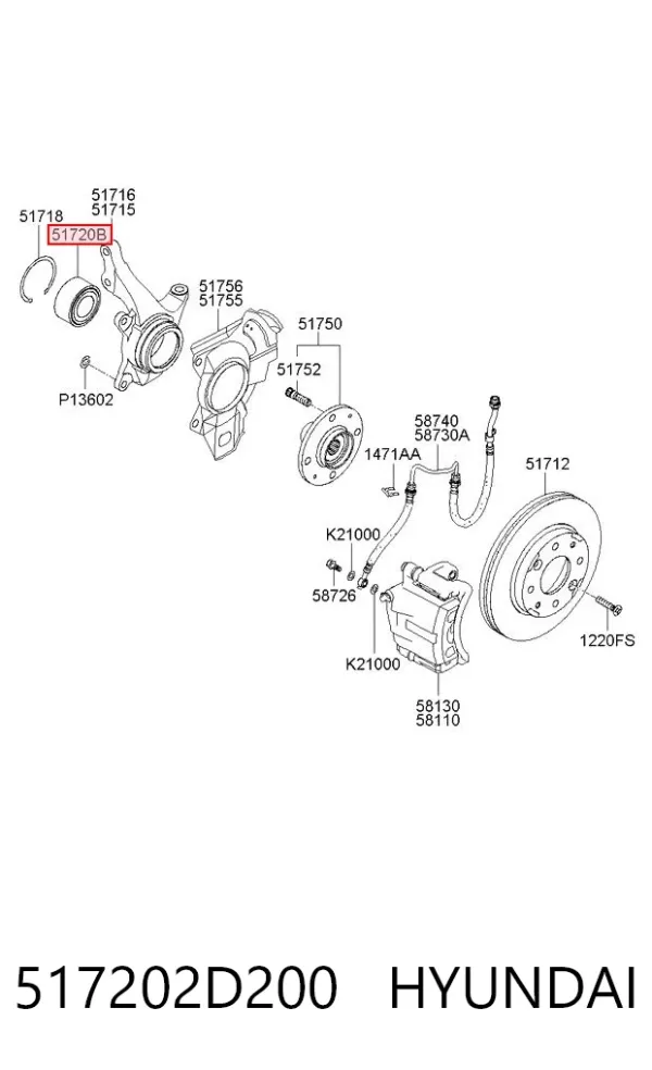 Rolamento de cubo dianteiro 517202D200 Hyundai/Kia