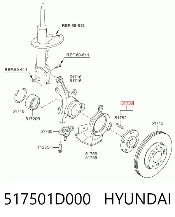 Cubo dianteiro 517501D000 Hyundai/Kia