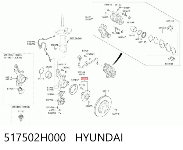 Cubo dianteiro 517502H000 Hyundai/Kia