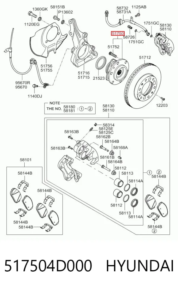 Cubo dianteiro 517504D000 Hyundai/Kia
