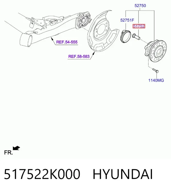 Parafuso de cubo 517522K000 Hyundai/Kia