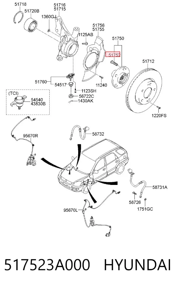 Parafuso de cubo 517523A000 Hyundai/Kia