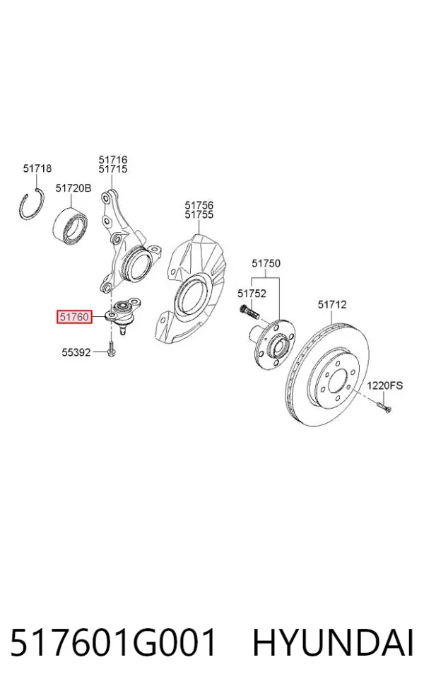 Suporte de esfera inferior 517601G001 Hyundai/Kia