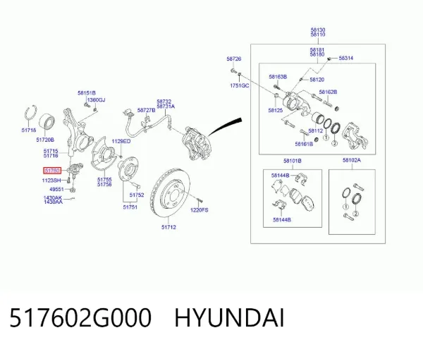 Suporte de esfera inferior 517602G000 Hyundai/Kia