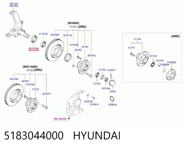 Bucim de cubo dianteiro 5183044000 Hyundai/Kia