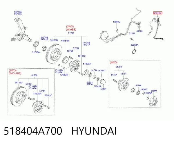 Válvula a vácuo de ativação do eixo dianteiro 518404A700 Hyundai/Kia