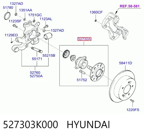 Cubo traseiro 527303K000 Hyundai/Kia