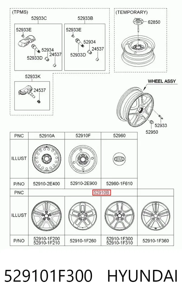 Discos de roda de aleação ligeira (de aleação ligeira, de titânio) 529101F300 Hyundai/Kia