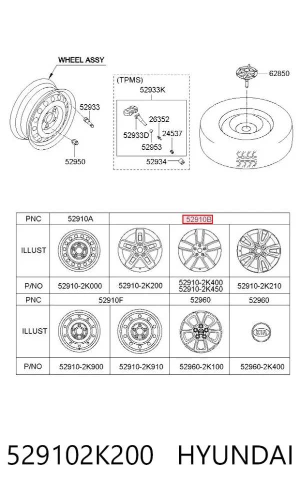 Discos de roda de aleação ligeira (de aleação ligeira, de titânio) 529102K200 Hyundai/Kia