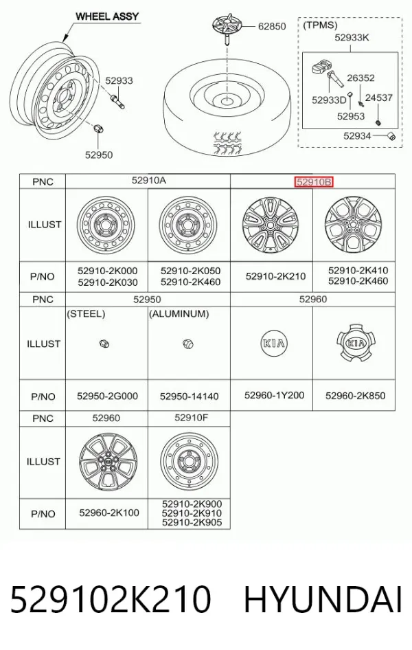 Discos de roda de aleação ligeira (de aleação ligeira, de titânio) 529102K210 Hyundai/Kia