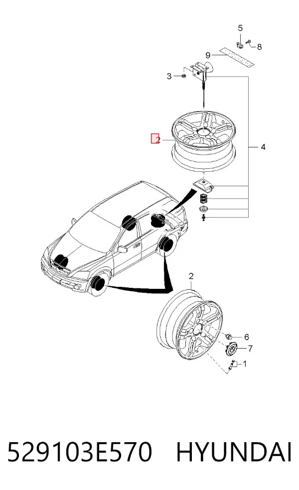 Discos de roda de aleação ligeira (de aleação ligeira, de titânio) 529103E570 Hyundai/Kia