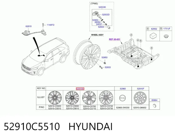 Discos de roda de aleação ligeira (de aleação ligeira, de titânio) 52910C5510 Hyundai/Kia