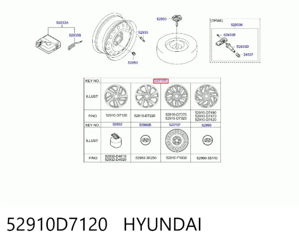 Discos de roda de aleação ligeira (de aleação ligeira, de titânio) 52910D7120 Hyundai/Kia