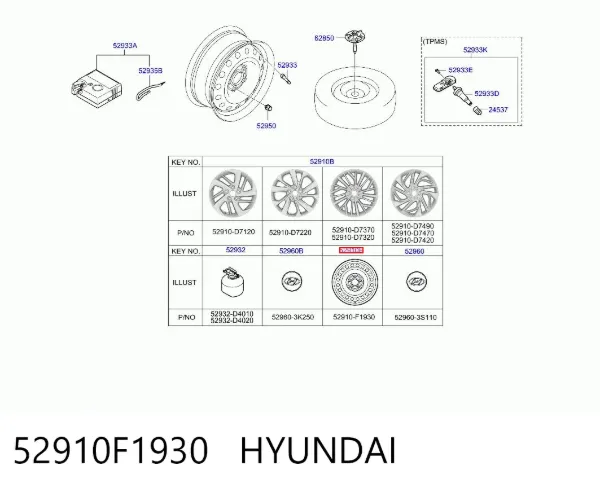 Roda de emergência 52910F1930 Hyundai/Kia