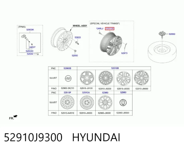 Discos de roda de aleação ligeira (de aleação ligeira, de titânio) 52910J9300 Hyundai/Kia