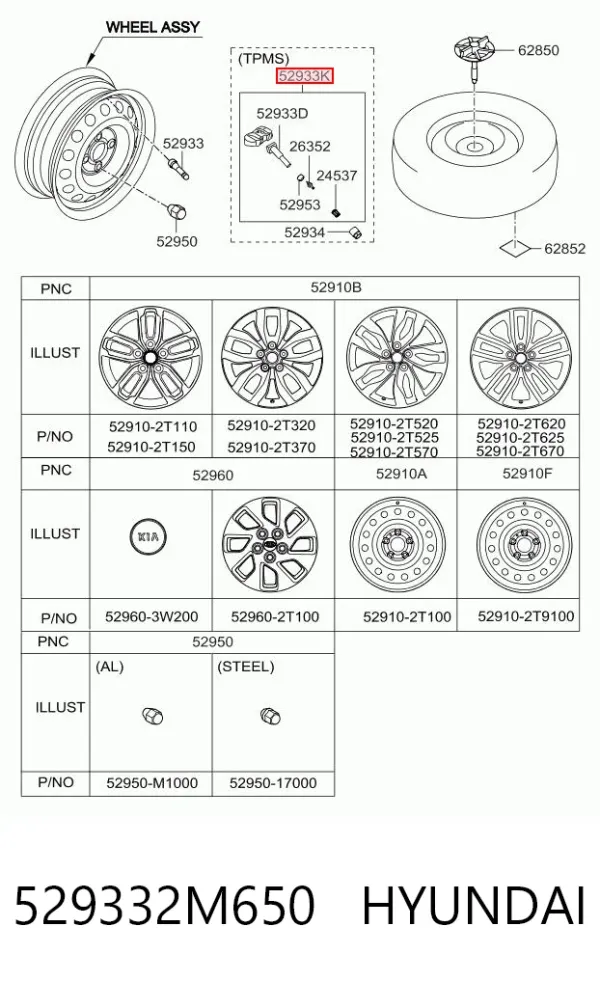 Sensor de pressão de ar nos pneus 529332M650 Hyundai/Kia