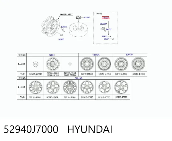 Sensor de pressão de ar nos pneus 52940J7000 Hyundai/Kia