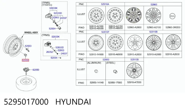 Porca de roda 5295017000 Hyundai/Kia
