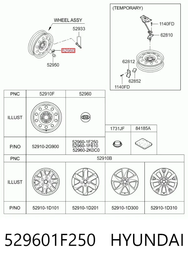 Coberta de disco de roda 529601F250 Hyundai/Kia