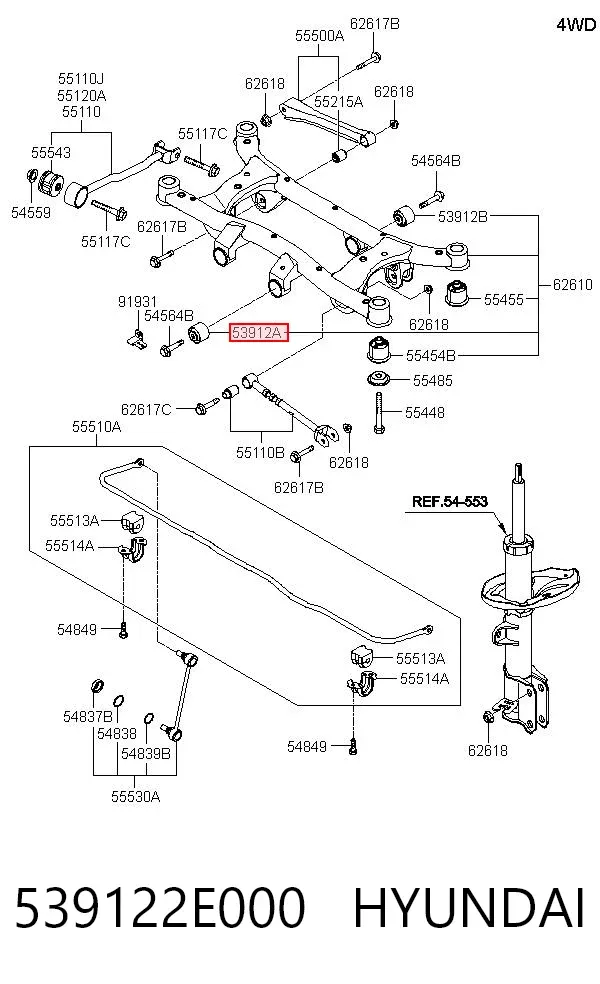Bloco silencioso de viga traseira (de plataforma veicular) 539122E000 Hyundai/Kia