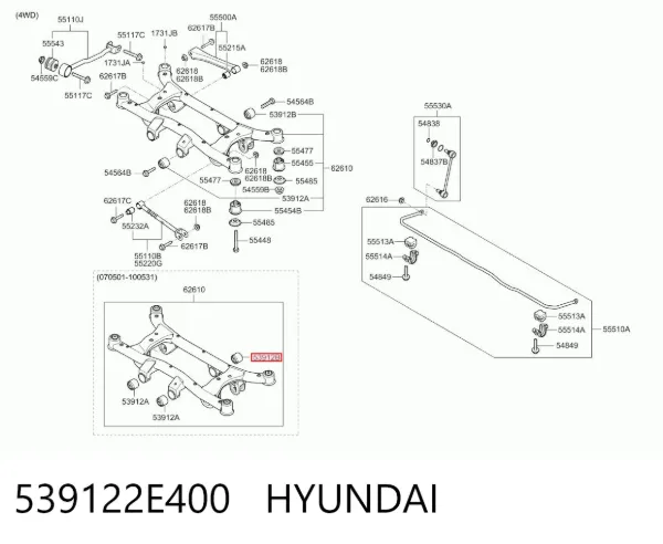 Bloco silencioso de viga traseira (de plataforma veicular) 539122E400 Hyundai/Kia