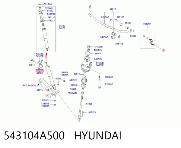 Amortecedor dianteiro 543104A500 Hyundai/Kia