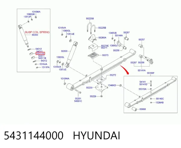 Bucha da haste de amortecedor dianteiro 5431144000 Hyundai/Kia