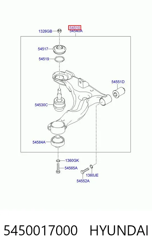 Braço oscilante inferior esquerdo de suspensão dianteira 5450017000 Hyundai/Kia