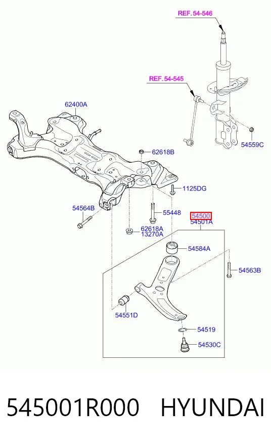 Braço oscilante inferior esquerdo de suspensão dianteira 545001R000 Hyundai/Kia