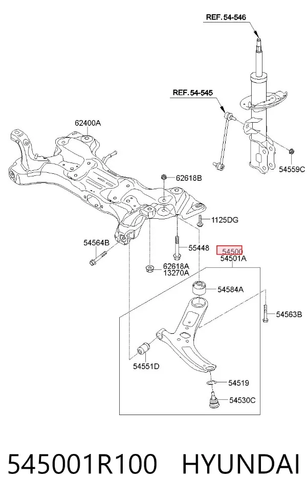 Braço oscilante inferior esquerdo de suspensão dianteira 545001R100 Hyundai/Kia