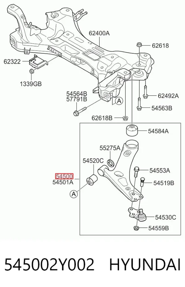 Braço oscilante inferior esquerdo de suspensão dianteira 545002Y002 Hyundai/Kia