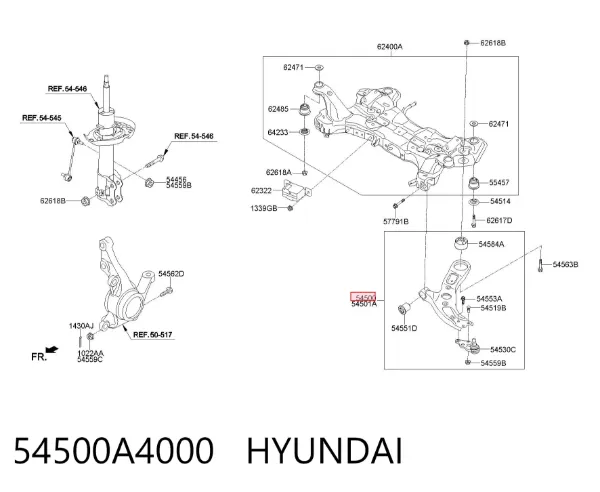 Braço oscilante inferior esquerdo de suspensão dianteira 54500A4000 Hyundai/Kia