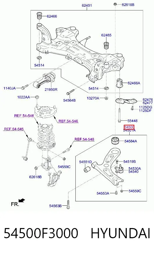 Braço oscilante inferior esquerdo de suspensão dianteira 54500F3000 Hyundai/Kia